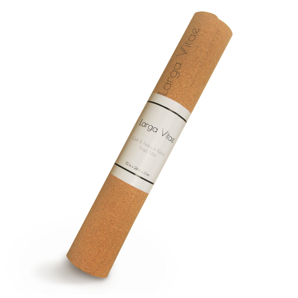 Larga Vitae's organic cork yoga mat with natural rubber base, 72 x 24 inches