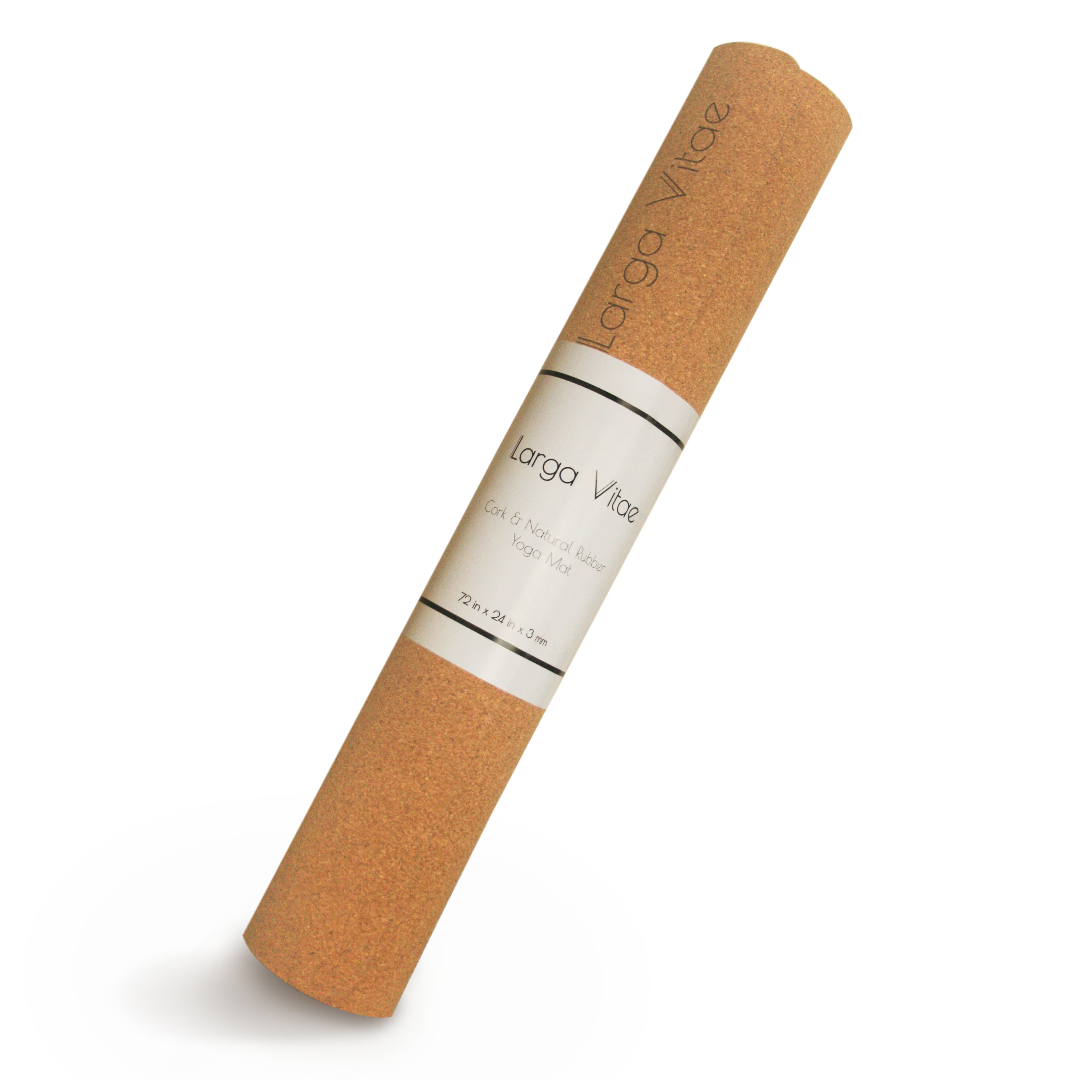Larga Vitae's organic cork yoga mat with natural rubber base, 72 x 24 inches