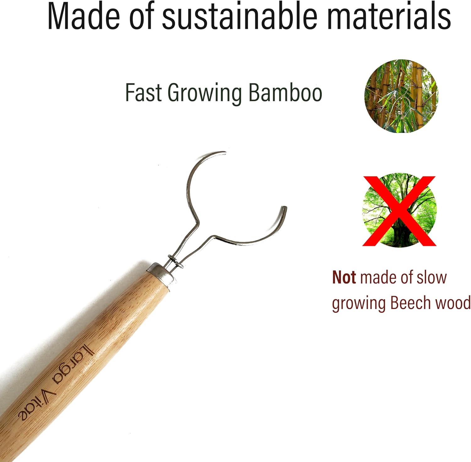 thick wooden dish brush handle made of fast-growing bamboo instead of slow growing beech wood